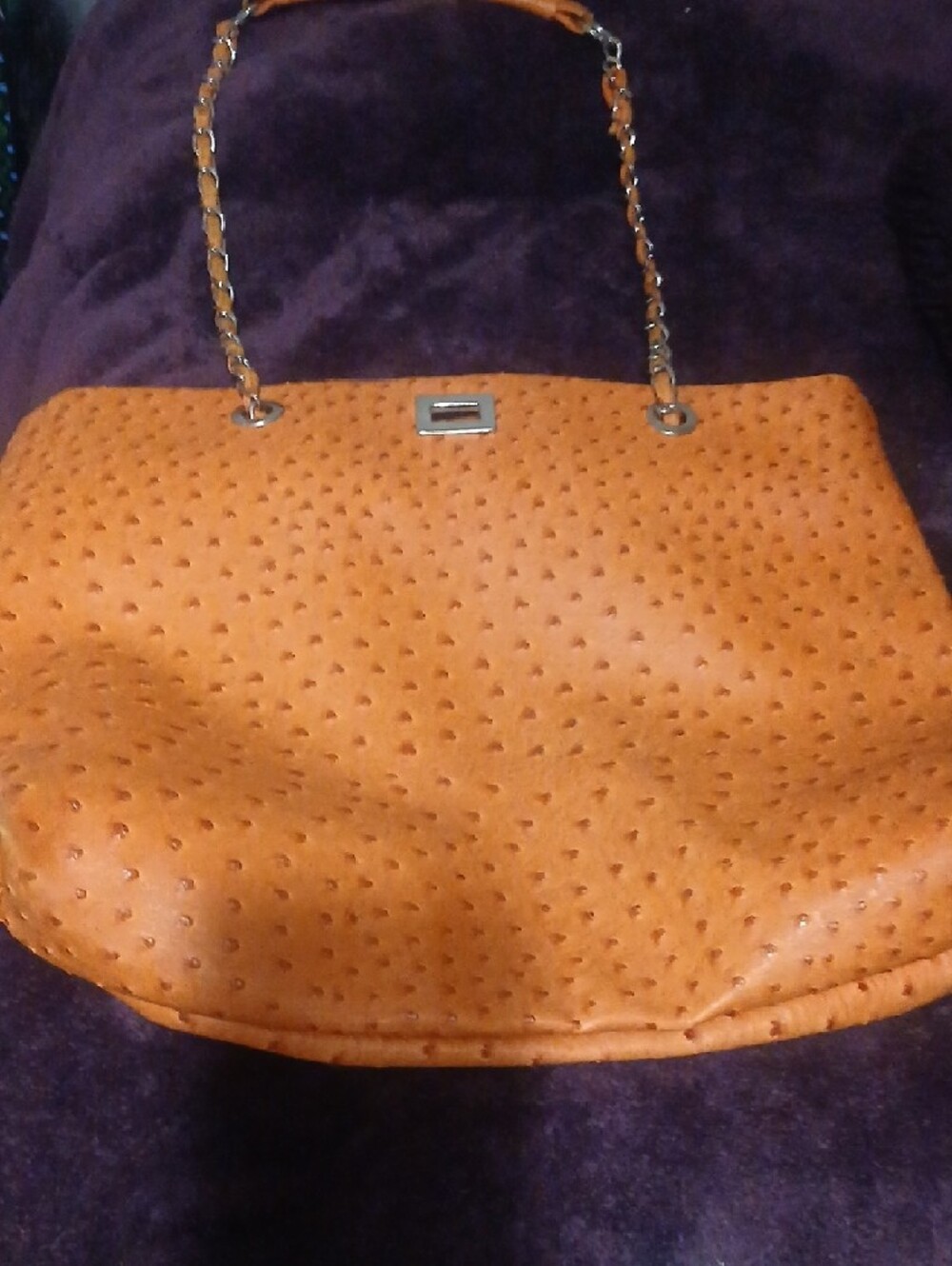 Structured Tan Tote with Chain-Link Handles - Picture 6 of 6